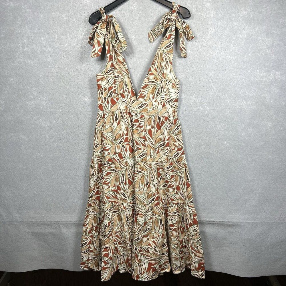 House of Harlow 1960 Linen Blend Tiered Dress, Tropical Leaf Print Women’s Small